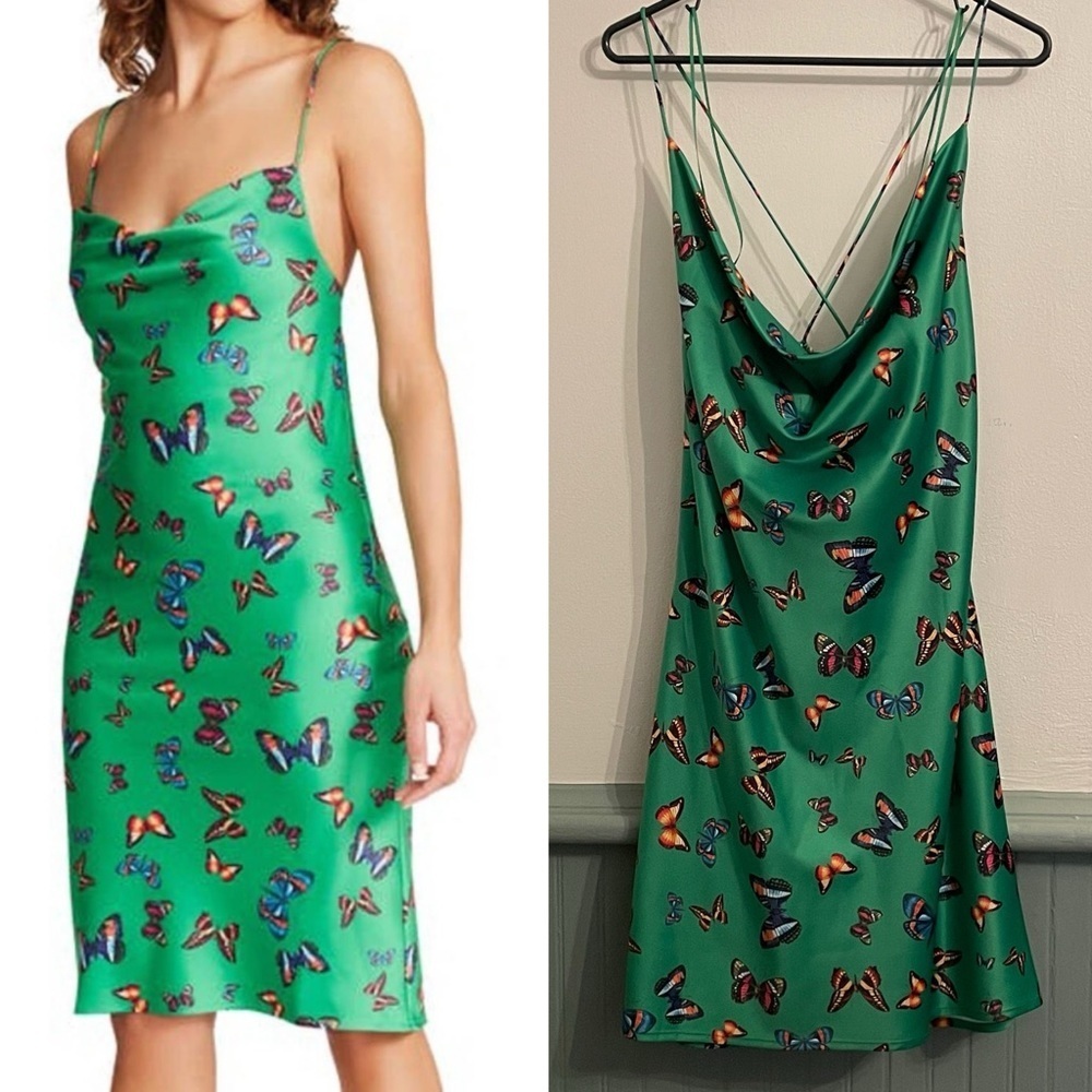 NEW STEVE MADDEN treasure dress in bright green butterflies colorful rainbow